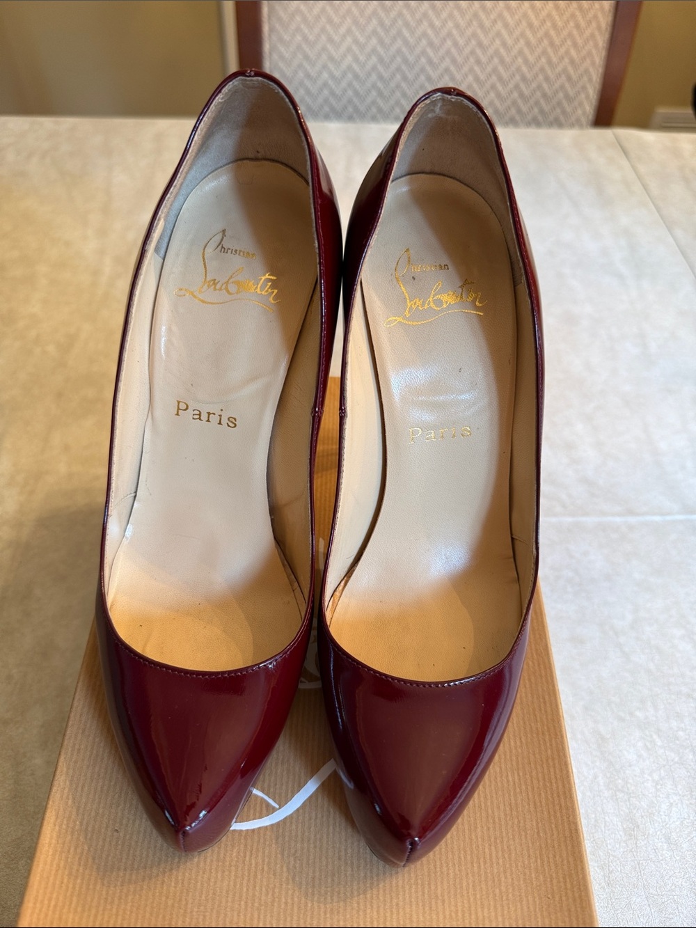 Christian Louboutin Burgundy Patent Leather Stiletto Heels 4” ( 100 mm ) - Picture 3 of 9